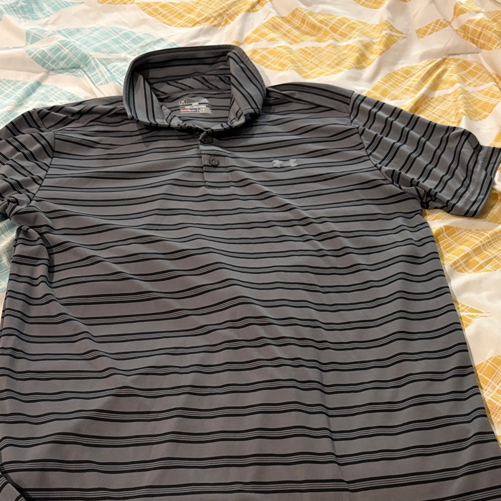 Under Armour Men's Polo Shirt - Dark and Light Gray Stripes